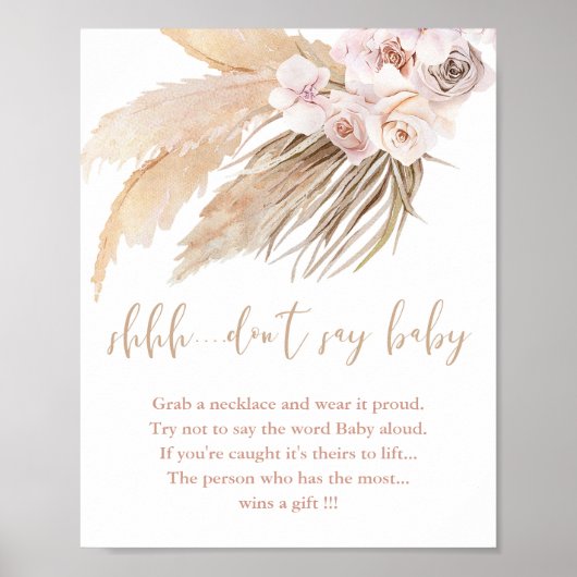 Zeg niet dat baby shower game pampas gras boho is poster (Voorkant)