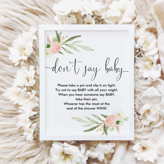 Zeg niet dat baby shower game roze goud onderteken poster