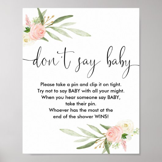 Zeg niet dat baby shower game roze goud onderteken poster (Voorkant)