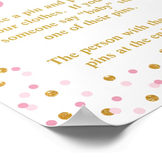 Zeg niet dat Baby shower Game Sign Roze & Gold Poster (Hoek)