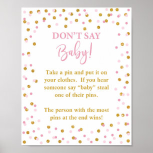 Zeg niet dat Baby shower Game Sign Roze & Gold Poster