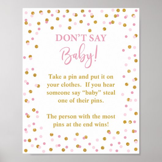 Zeg niet dat Baby shower Game Sign Roze & Gold Poster (Voorkant)