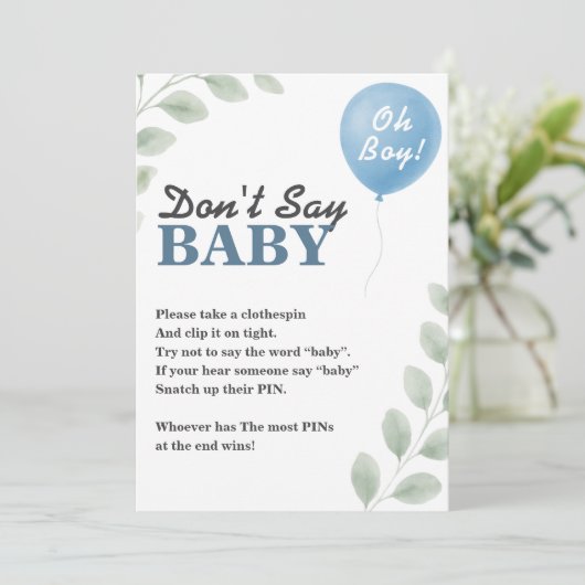 Zeg niet dat Baby shower spel ballon eucalyptus Kaart (Staand voorkant)
