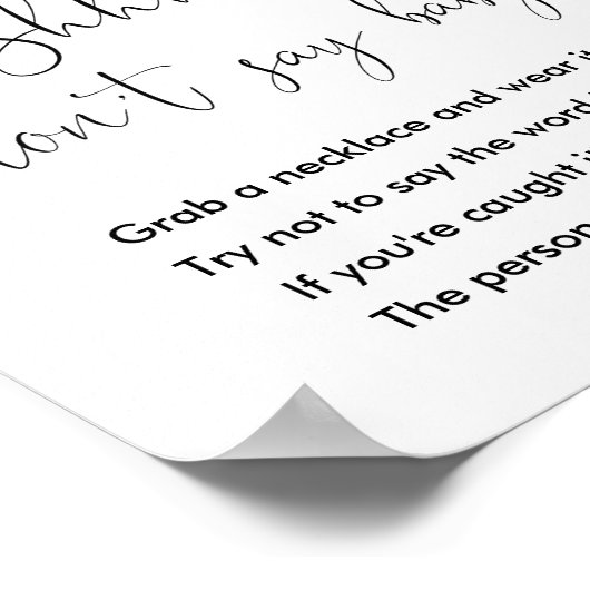 Zeg niet dat baby shower spellen roze gouden florz poster (Hoek)