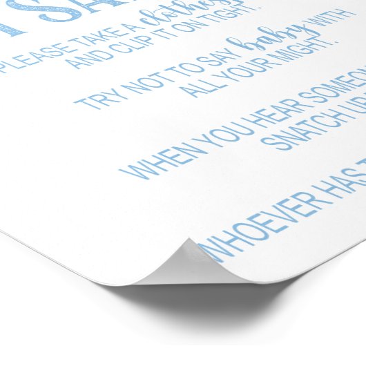 Zeg niet dat Baby shower Teken Elephant Blue Poster (Hoek)