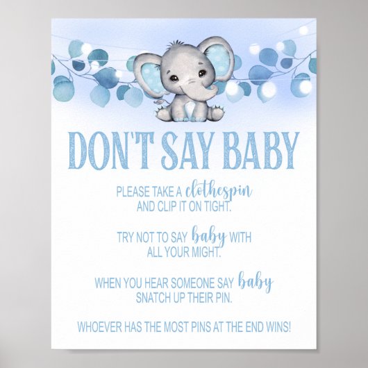 Zeg niet dat Baby shower Teken Elephant Blue Poster (Voorkant)