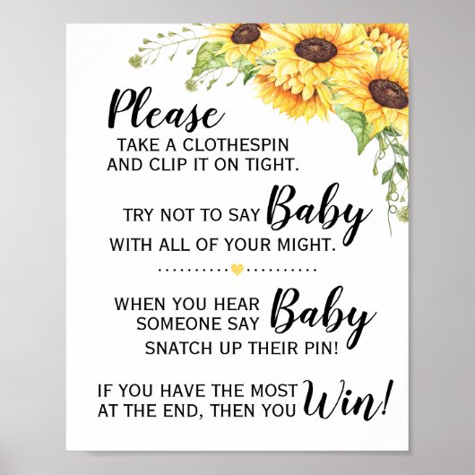 Zeg niet dat baby showers van baby zonnebloemen te poster (Voorkant)