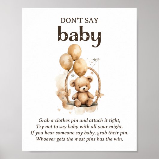 Zeg niet dat Baby teddybeer Baby shower spel Poster (Voorkant)