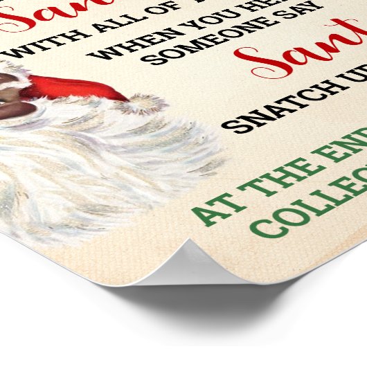 Zeg niet Santa Christmas Clothespin Game Sign Poster (Hoek)