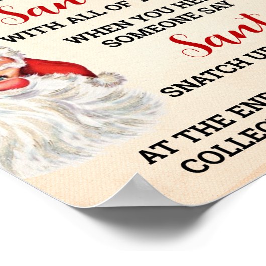 Zeg niet Santa Christmas Clothespin Game Sign Poster (Hoek)