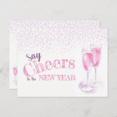Zeg nieuwe jaren roze champagne-uitnodiging briefkaart (Voorkant / Achterkant)