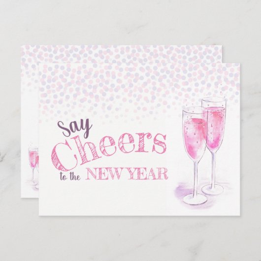 Zeg nieuwe jaren roze champagne-uitnodiging briefkaart (Voorkant / Achterkant)