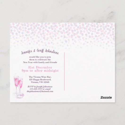 Zeg nieuwe jaren roze champagne-uitnodiging briefkaart (Achterkant)