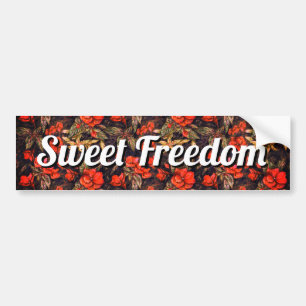 Zeg 'Sweet Freedom' met Antiek Red Flowers Art Bumpersticker