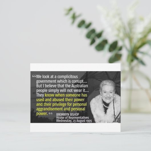 Zeg tegen de parlementsleden dat Bronwyn Bishop mo Briefkaart (Staand voorkant)