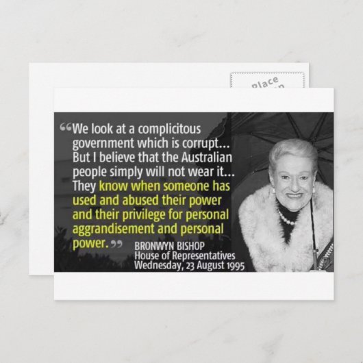 Zeg tegen de parlementsleden dat Bronwyn Bishop mo Briefkaart (Voorkant / Achterkant)