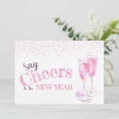 Zeg tegen de roze champagnebril van het Nieuwjaar Kaart (Staand voorkant)