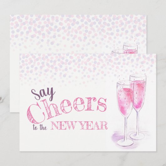 Zeg tegen de roze champagnebril van het Nieuwjaar Kaart (Voorkant / Achterkant)