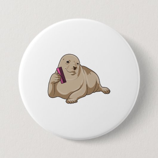 Zegel als hairdresser met Comb Ronde Button 7,6 Cm (Voorkant)