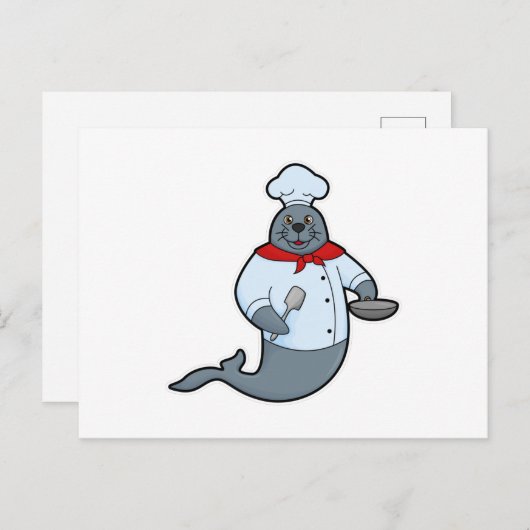 Zegel als kok met pan en spatel briefkaart (Voorkant / Achterkant)