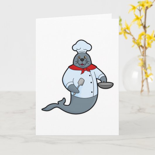 Zegel als kok met pan en spatel kaart (Gele Bloem)