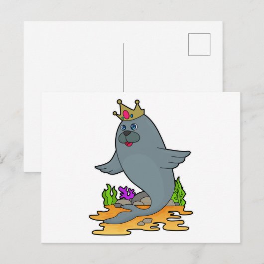 Zegel als koning met kroon briefkaart (Voorkant / Achterkant)