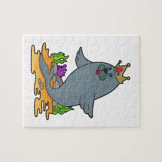 Zegel als koning met kroon legpuzzel (Horizontaal)