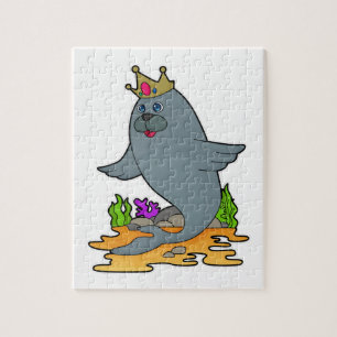 Zegel als koning met kroon legpuzzel