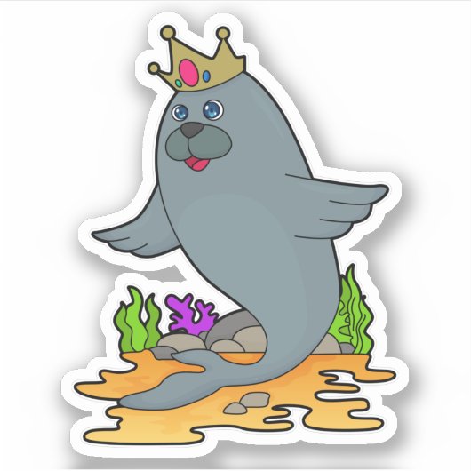 Zegel als koning met kroon sticker (Voorkant)