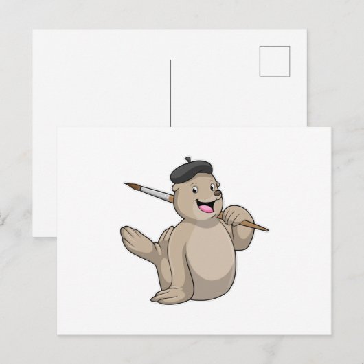 Zegel als Schilder met verfkwast Briefkaart (Voorkant / Achterkant)