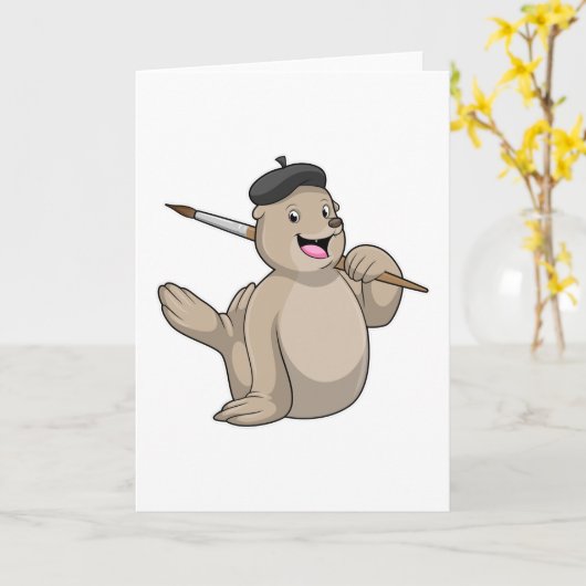 Zegel als schilder met verfkwast kaart (Gele Bloem)