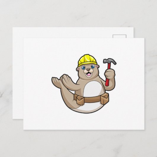 Zegel als timmerman met hamer & hoed briefkaart (Voorkant / Achterkant)