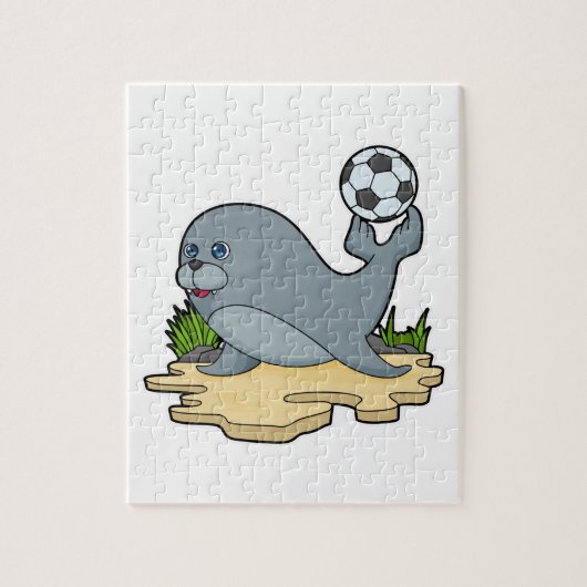 Zegel als Voetbalspeler met Voetbal Legpuzzel (Verticaal)