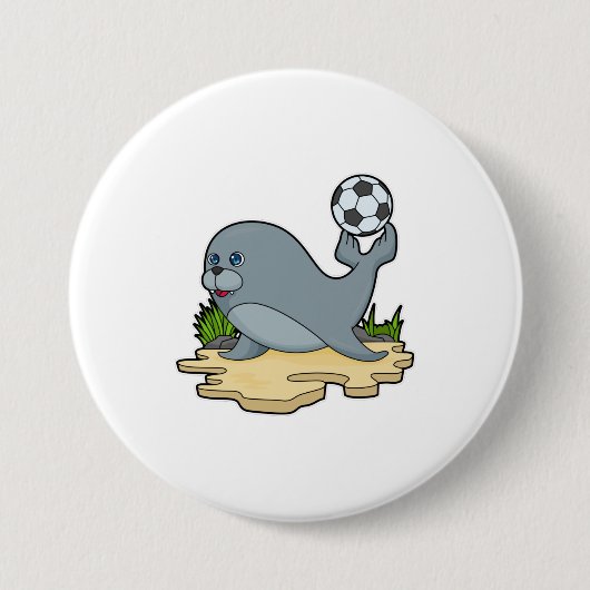 Zegel als Voetbalspeler met Voetbal Ronde Button 7,6 Cm (Voorkant)