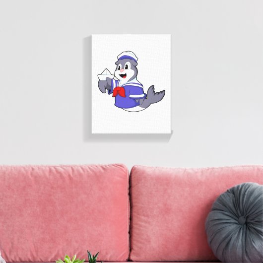 Zegel als zeeman met boot canvas afdruk (Insitu (Woonkamer))