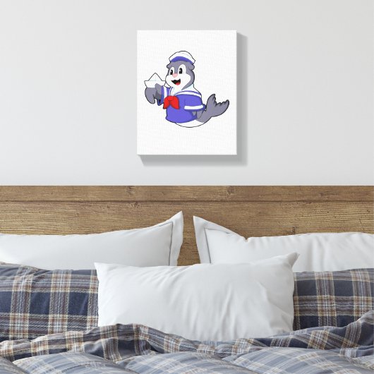 Zegel als zeeman met boot canvas afdruk (Insitu (Slaapkamer))