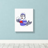 Zegel als zeeman met boot canvas afdruk (Insitu (Houten vloer))