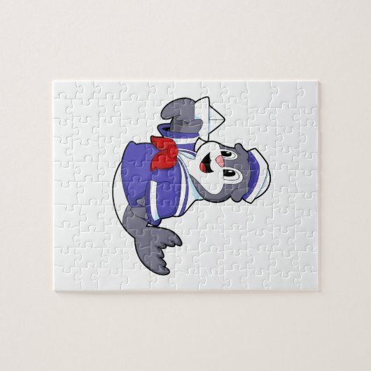 Zegel als zeeman met boot legpuzzel (Horizontaal)