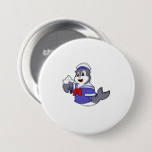 Zegel als zeeman met boot ronde button 7,6 cm (Voorkant /achterkant)