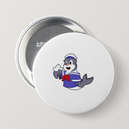 Zegel als zeeman met boot ronde button 7,6 cm (Voorkant /achterkant)