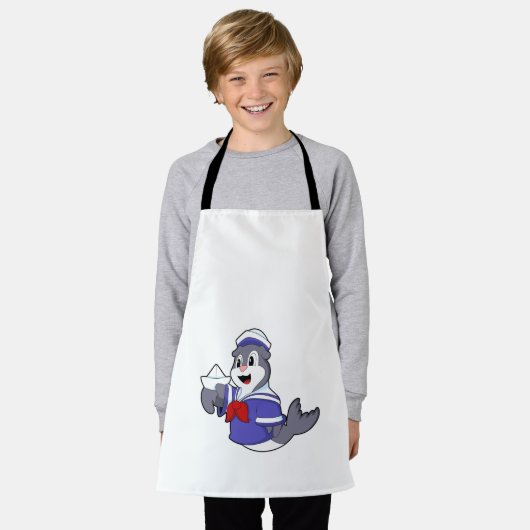 Zegel als zeeman met boot schort (Gedragen)