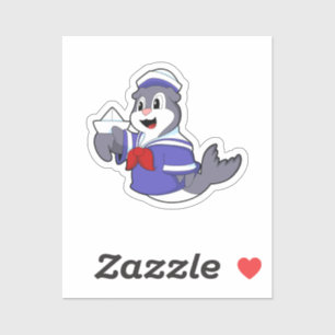 Zegel als zeeman met boot sticker