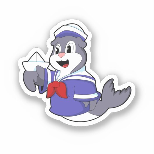 Zegel als zeeman met boot sticker (Voorkant)