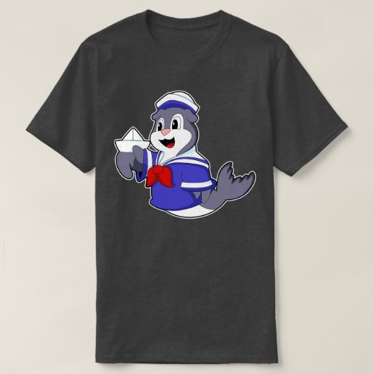 Zegel als zeeman met boot t-shirt (Design voorkant)