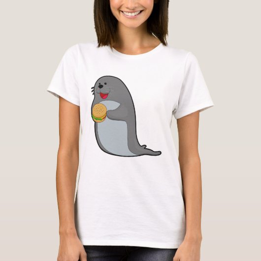 Zegel bij Eating met Burger T-shirt (Voorkant)