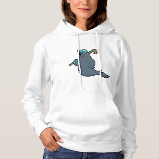 Zegel bij Hockey met Hockey stick Hoodie (Voorkant)