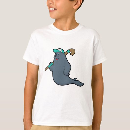 Zegel bij Hockey met Hockey stick T-shirt (Voorkant)