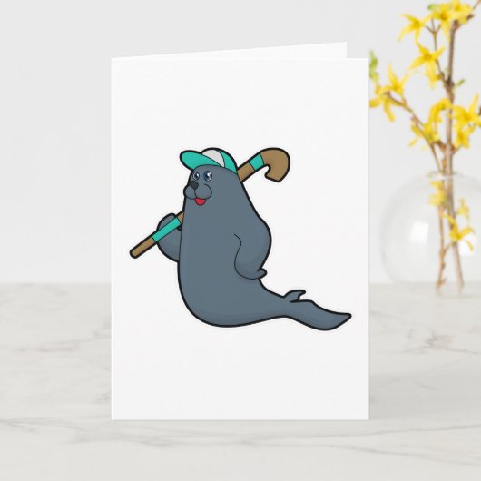 Zegel bij hockey met hockeystick kaart (Gele Bloem)