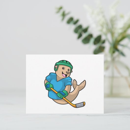 Zegel bij IJshockey met IJshockeystick Briefkaart (Staand voorkant)