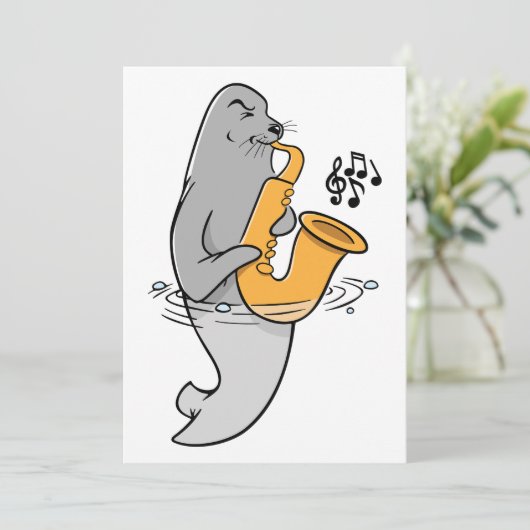 Zegel die de saxofone afspeelt kaart (Staand voorkant)